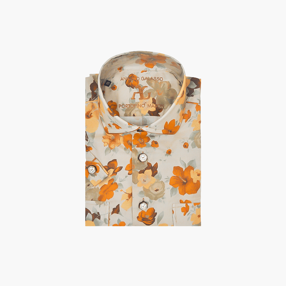 Brown Floral Short Sleeves Portofino/Mason Shirt - Angelo Galasso - Luxury Italian Menswear London