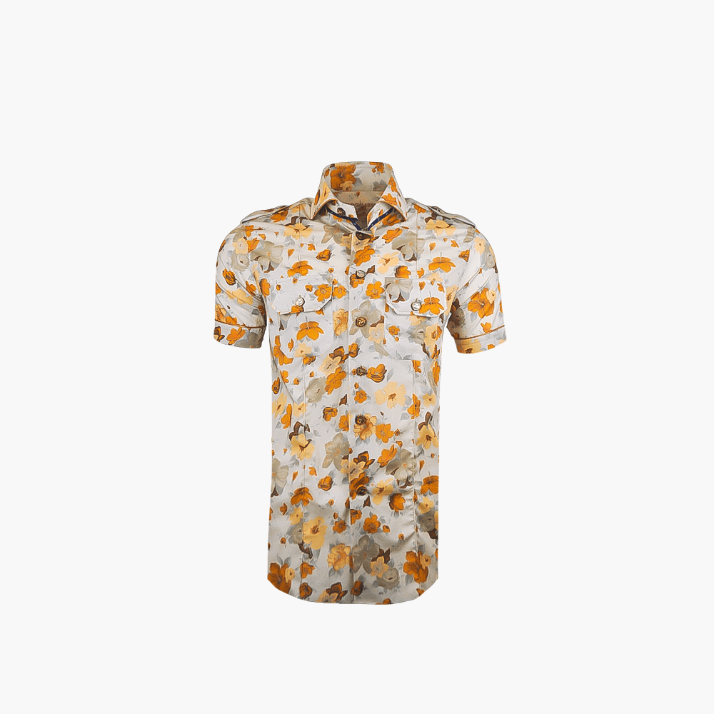 Brown Floral Short Sleeves Portofino/Mason Shirt - Angelo Galasso - Luxury Italian Menswear London
