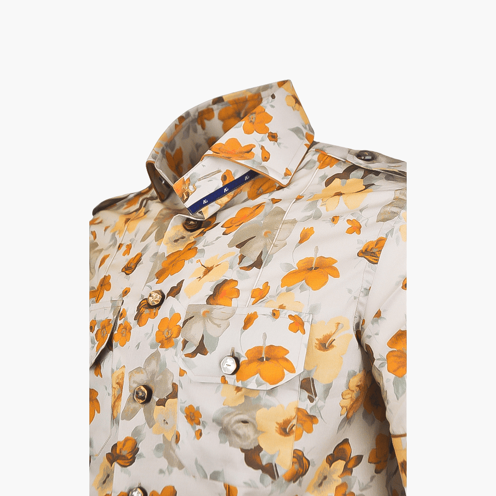 Brown Floral Short Sleeves Portofino/Mason Shirt - Angelo Galasso - Luxury Italian Menswear London