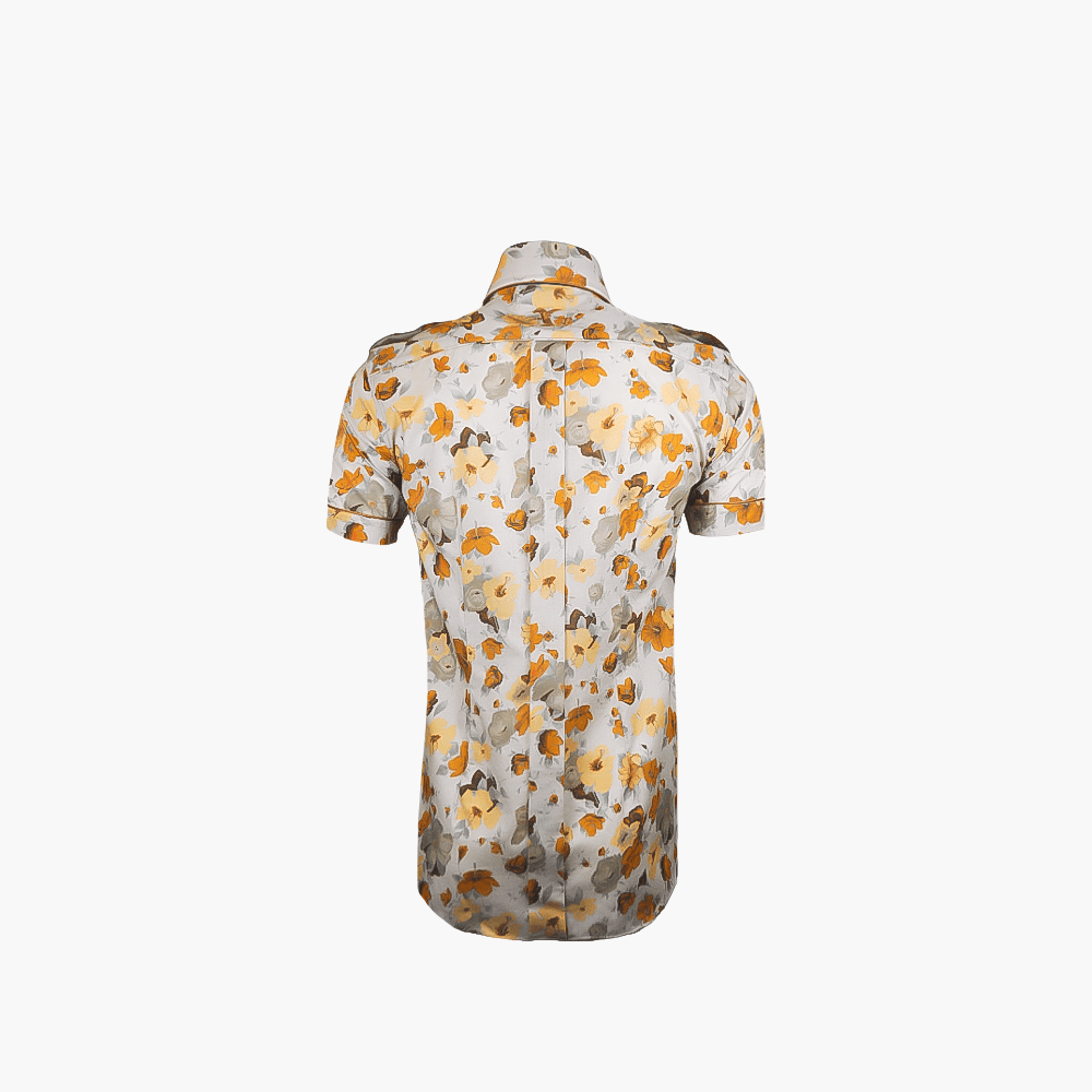 Brown Floral Short Sleeves Portofino/Mason Shirt - Angelo Galasso - Luxury Italian Menswear London