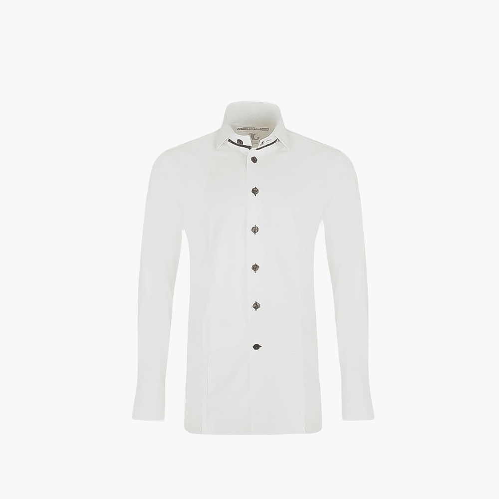 White Mason Shirt Brown Details - Angelo Galasso - Luxury Italian Menswear London