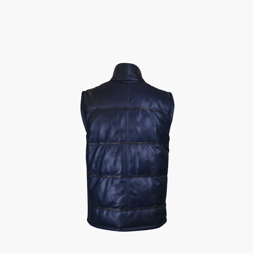 Blue Leather Outwear Jacket with AG Print - Angelo Galasso - Luxury Italian Menswear London