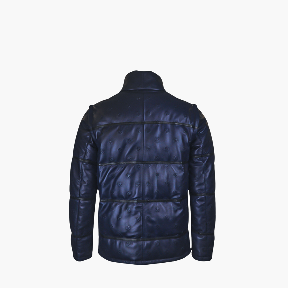 Blue Leather Outwear Jacket with AG Print - AG22W3HET06