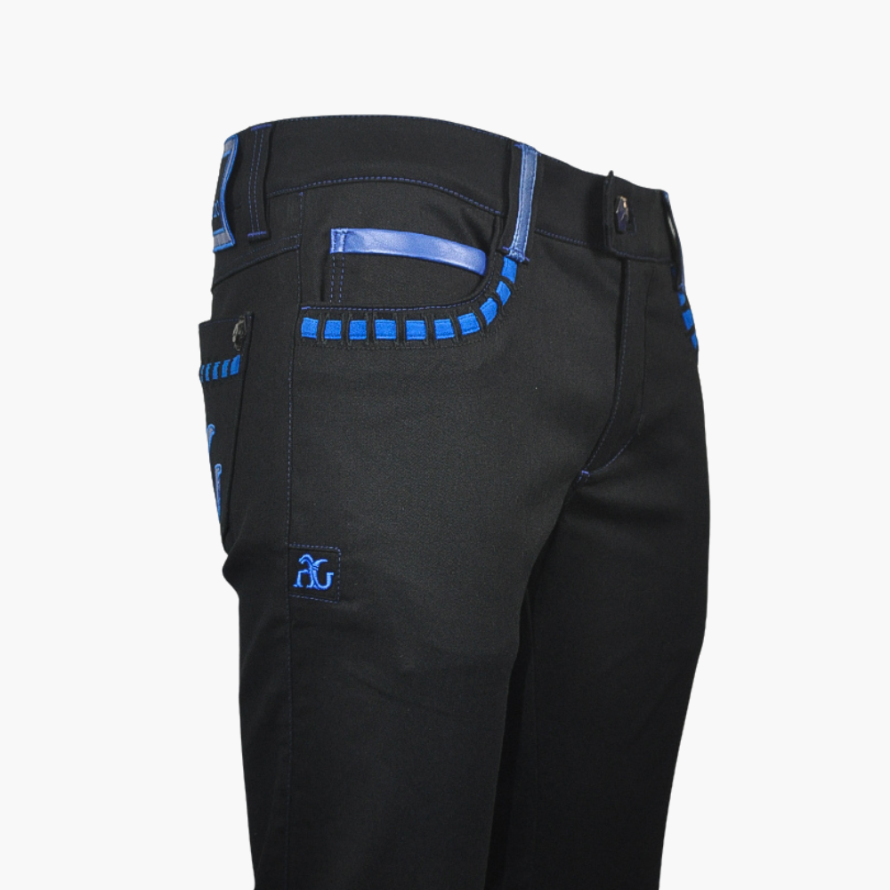 Blue AG Dragon Leather Inserts Jeans -