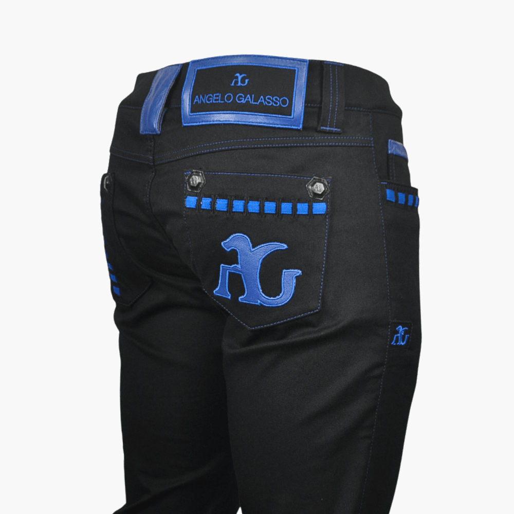 Blue AG Dragon Leather Inserts Jeans - Angelo Galasso - Luxury Italian Menswear London