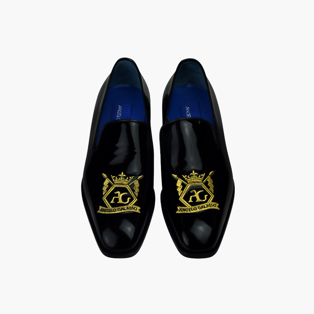 Black Patent Hexagonal Slip-on Shoes - AG22WSGAL15 ANGELO GALASSO