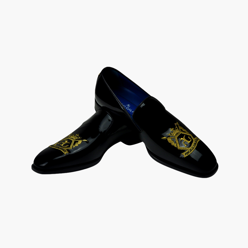 Black Patent Hexagonal Slip-on Shoes - AG22WSGAL15 ANGELO GALASSO