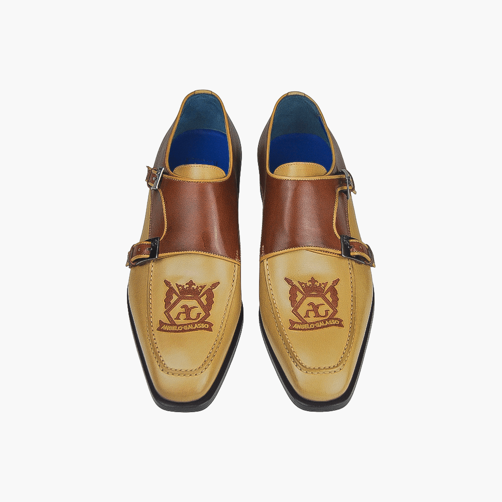 Beige & Brown Hexagonal Monkstraps – Angelo Galasso display picture 3