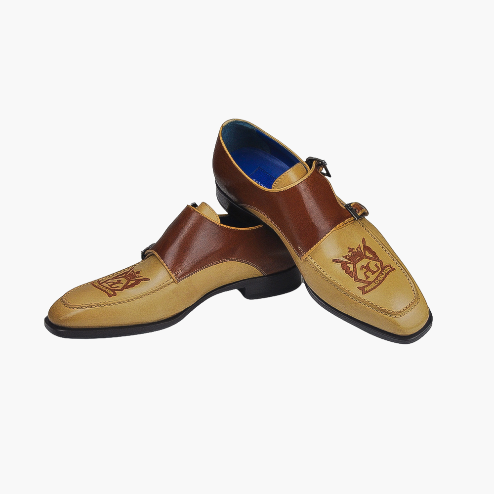 Beige & Brown Hexagonal Monkstraps - AG22WSGAL20