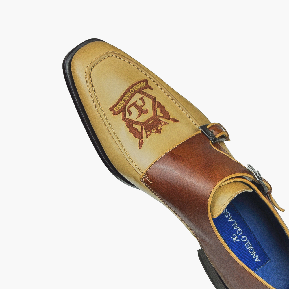 Beige & Brown Hexagonal Monkstraps - AG22WSGAL20