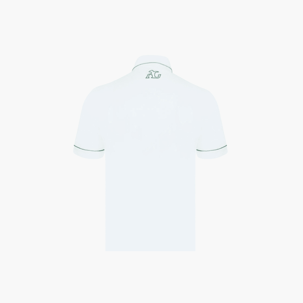 White Hexagonal Green Piping Polo - Angelo Galasso - Luxury Italian Menswear London