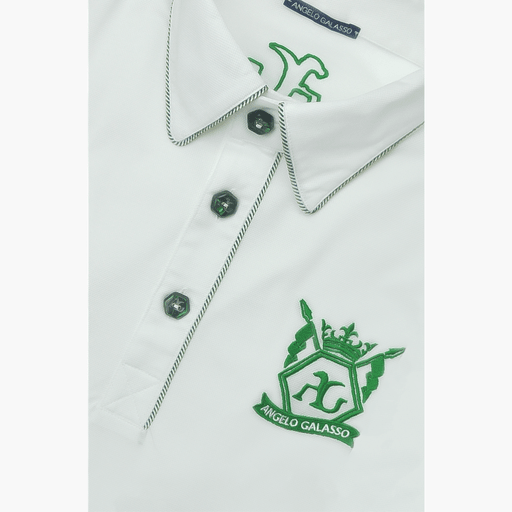 White Hexagonal Green Piping Polo - Angelo Galasso - Luxury Italian Menswear London