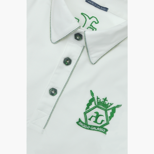 White Hexagonal Green Piping Polo  -