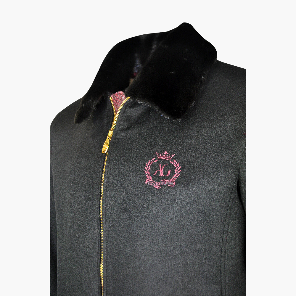 Black Cashmere Python Jacket with Mink Fur Collar