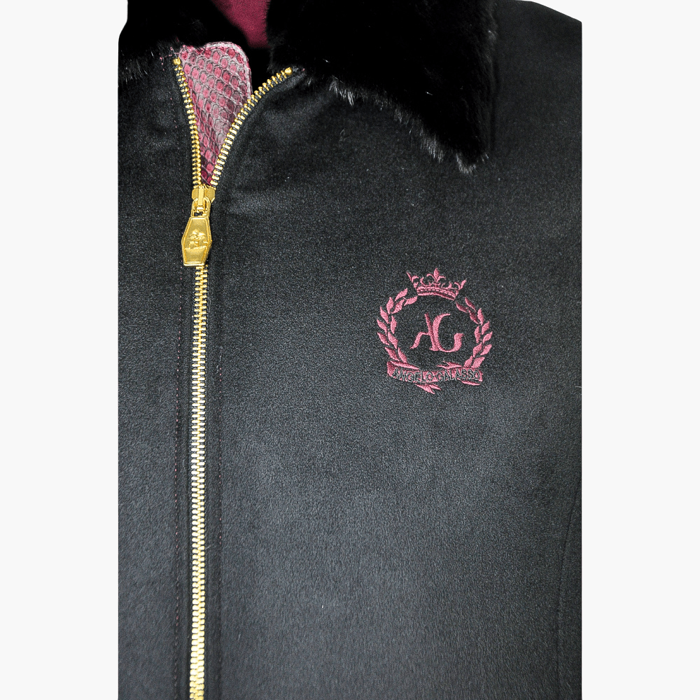 Black Cashmere Python Jacket with Mink Fur Collar - Angelo Galasso - Luxury Italian Menswear London