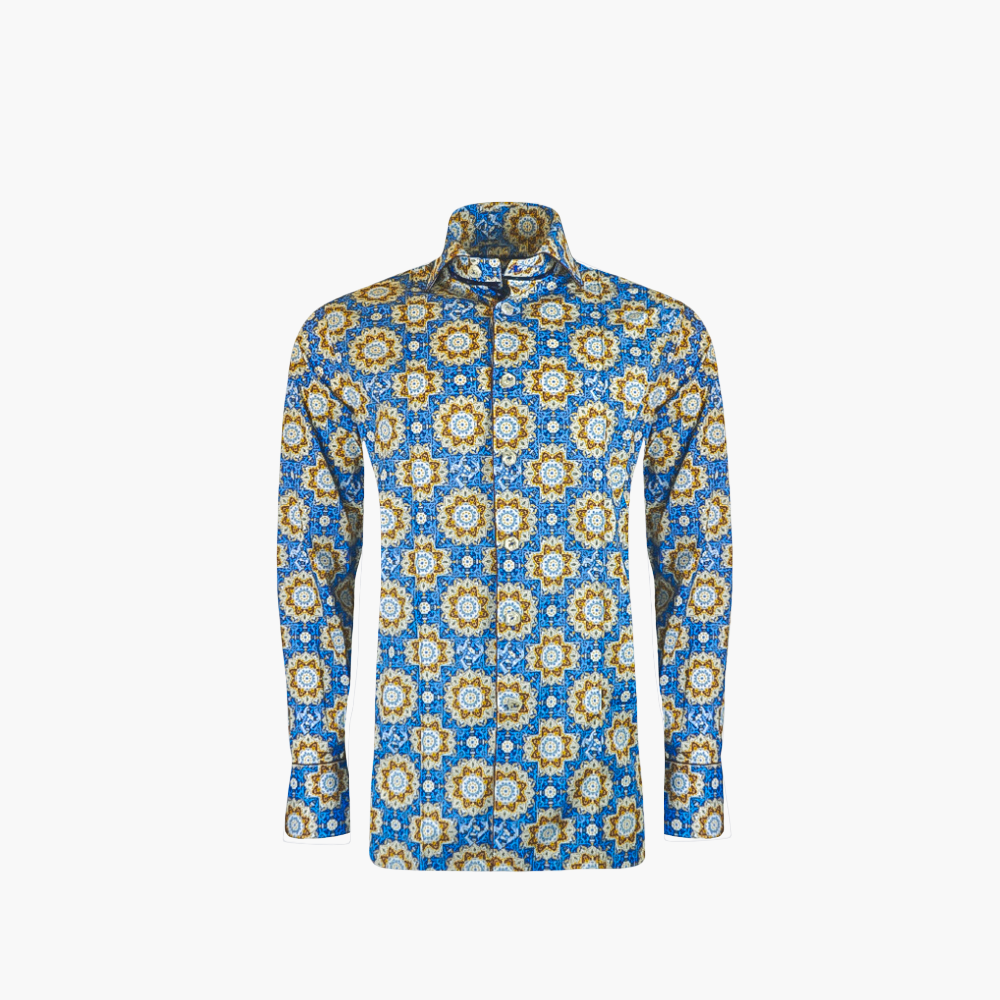 Blue & Brown Azulejo AG Mason Shirt - Angelo Galasso - Luxury Italian Menswear London