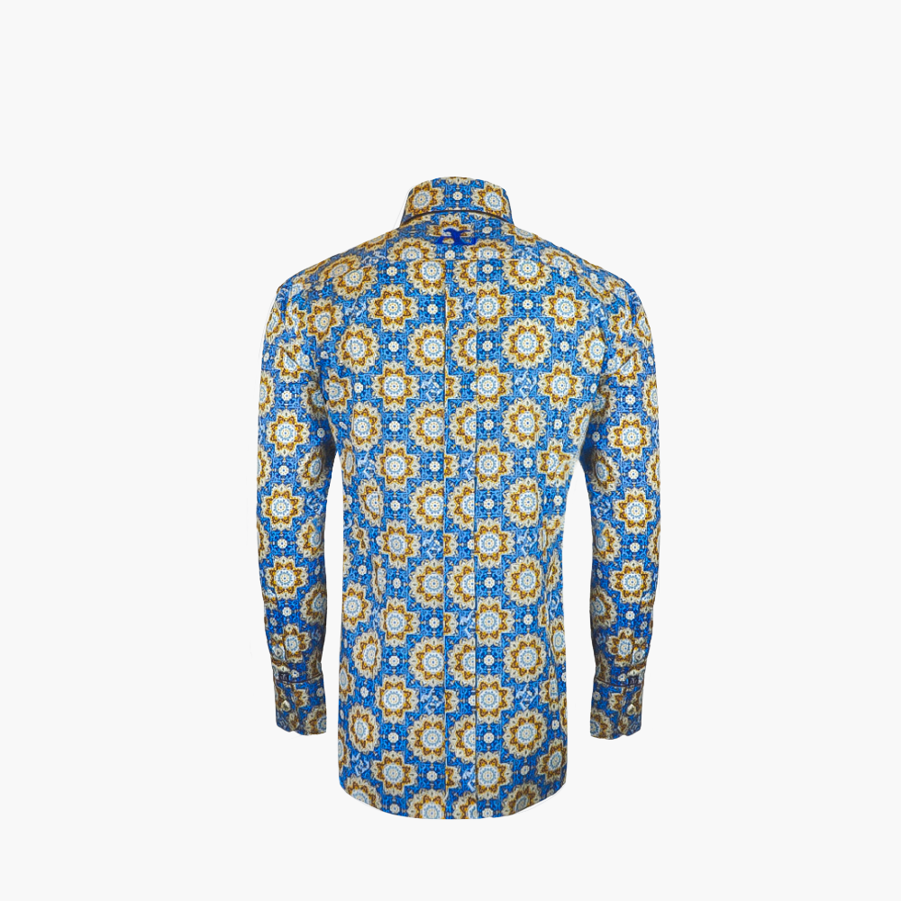 Blue & Brown Azulejo AG Mason Shirt - Angelo Galasso - Luxury Italian Menswear London