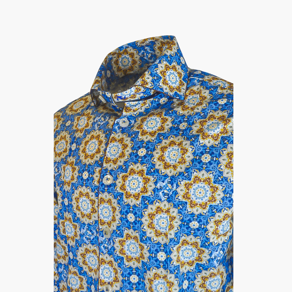 Blue & Brown Azulejo AG Mason Shirt - Angelo Galasso - Luxury Italian Menswear London