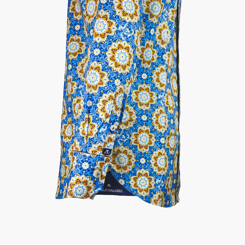 Blue & Brown Azulejo AG Mason Shirt - Angelo Galasso - Luxury Italian Menswear London