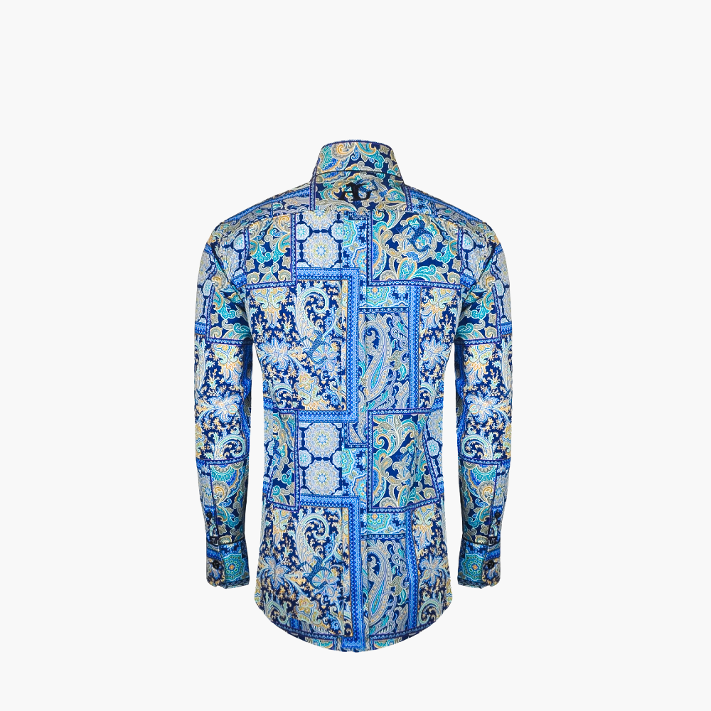 Blue Paisley Piping Shirt - Angelo Galasso - Luxury Italian Menswear London