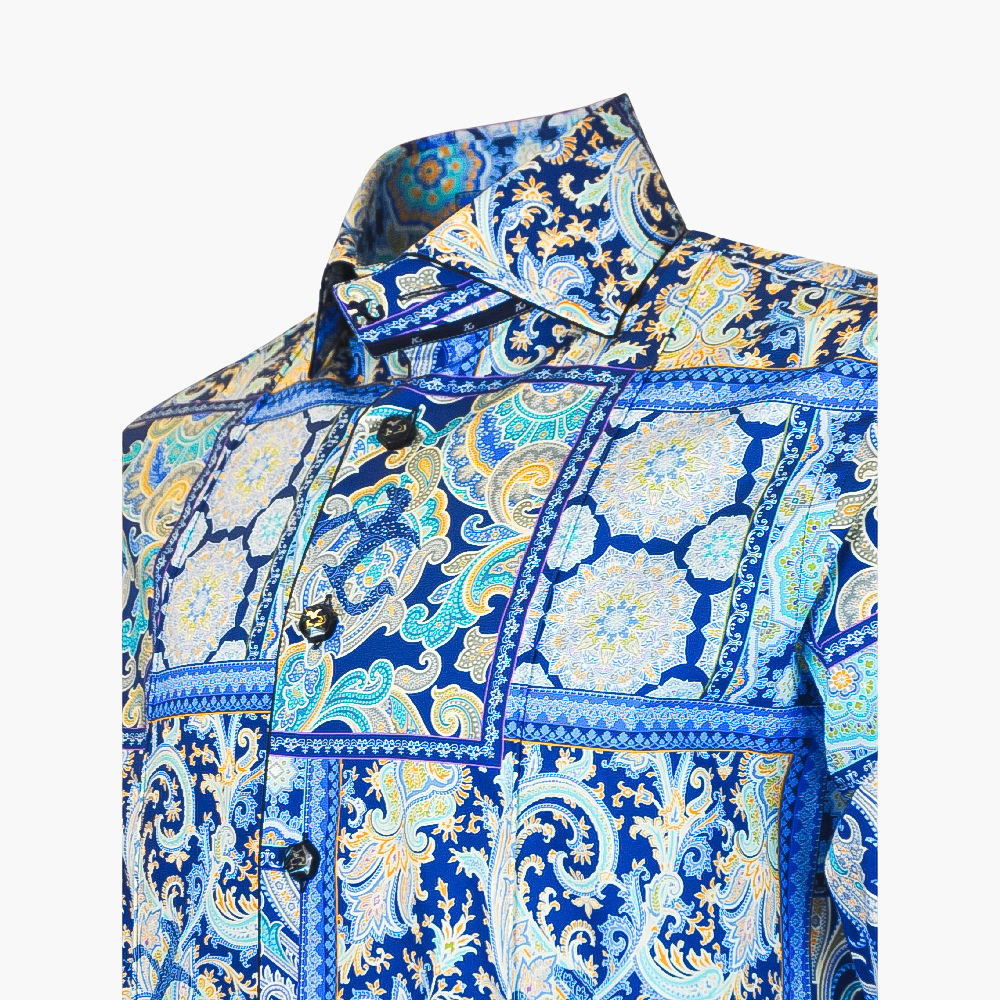 Blue Paisley Piping Shirt - Angelo Galasso - Luxury Italian Menswear London