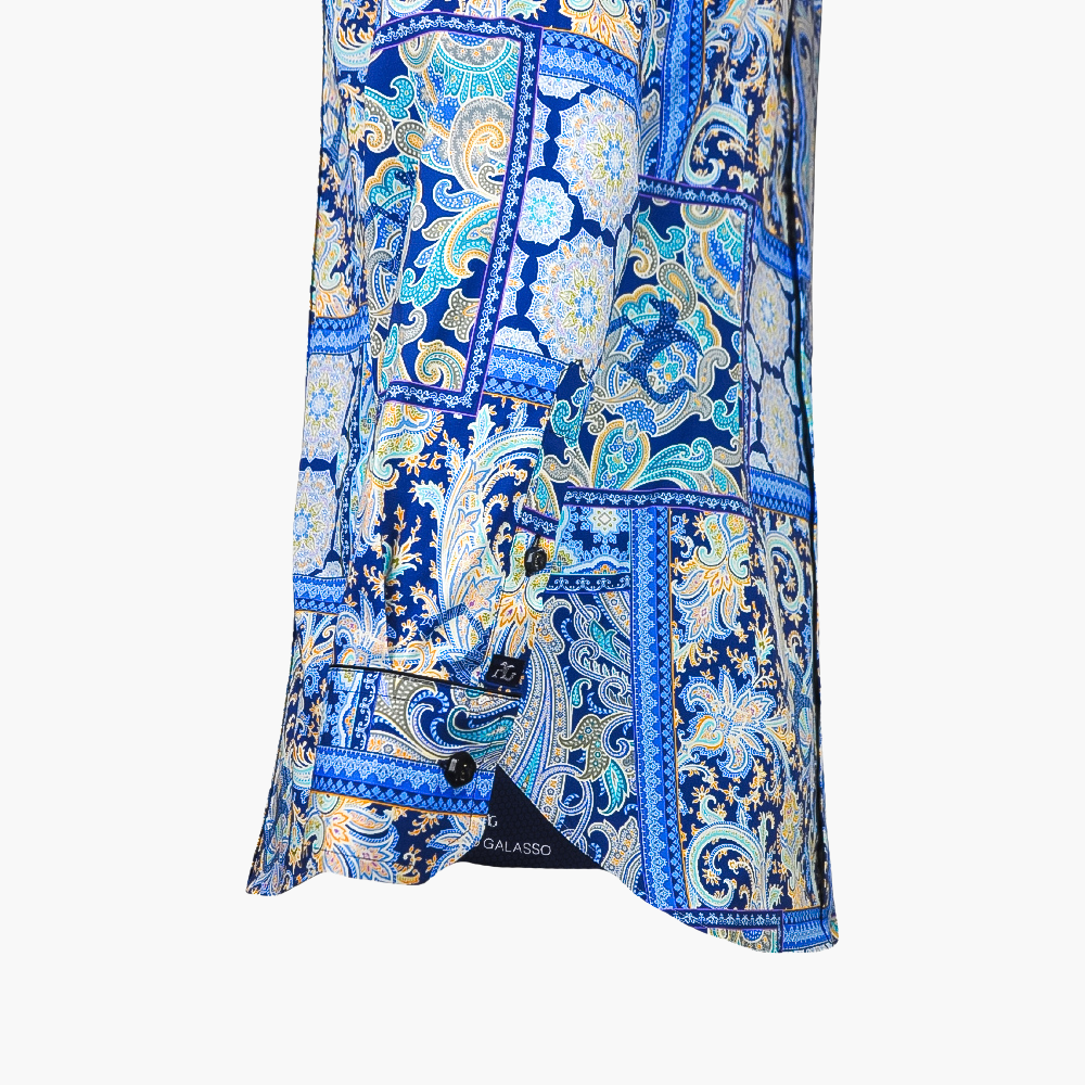 Blue Paisley Piping Shirt - Angelo Galasso - Luxury Italian Menswear London