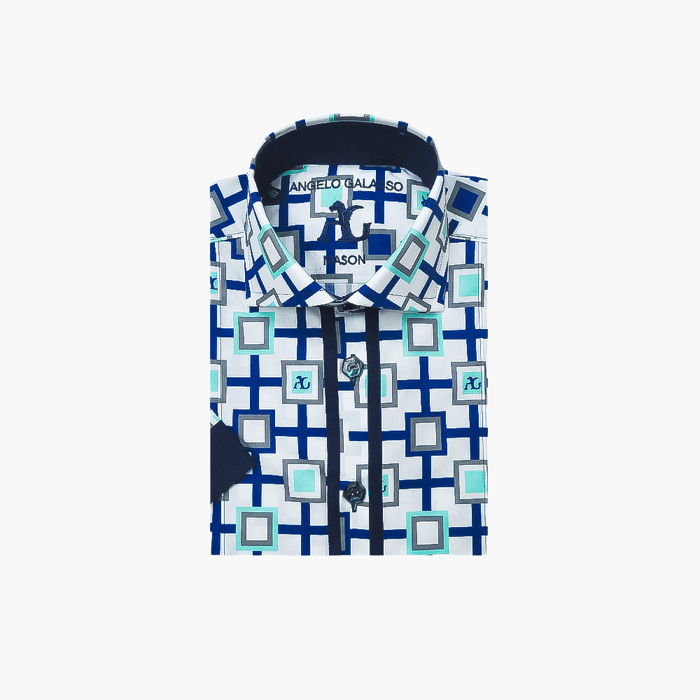 Square Custom Print Short Sleeves Mason Shirt - Angelo Galasso - Luxury Italian Menswear London