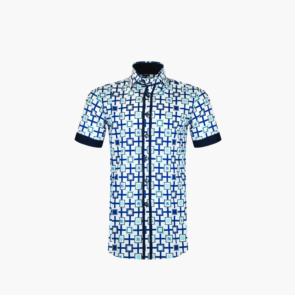 Square Custom Print Short Sleeves Mason Shirt - Angelo Galasso - Luxury Italian Menswear London
