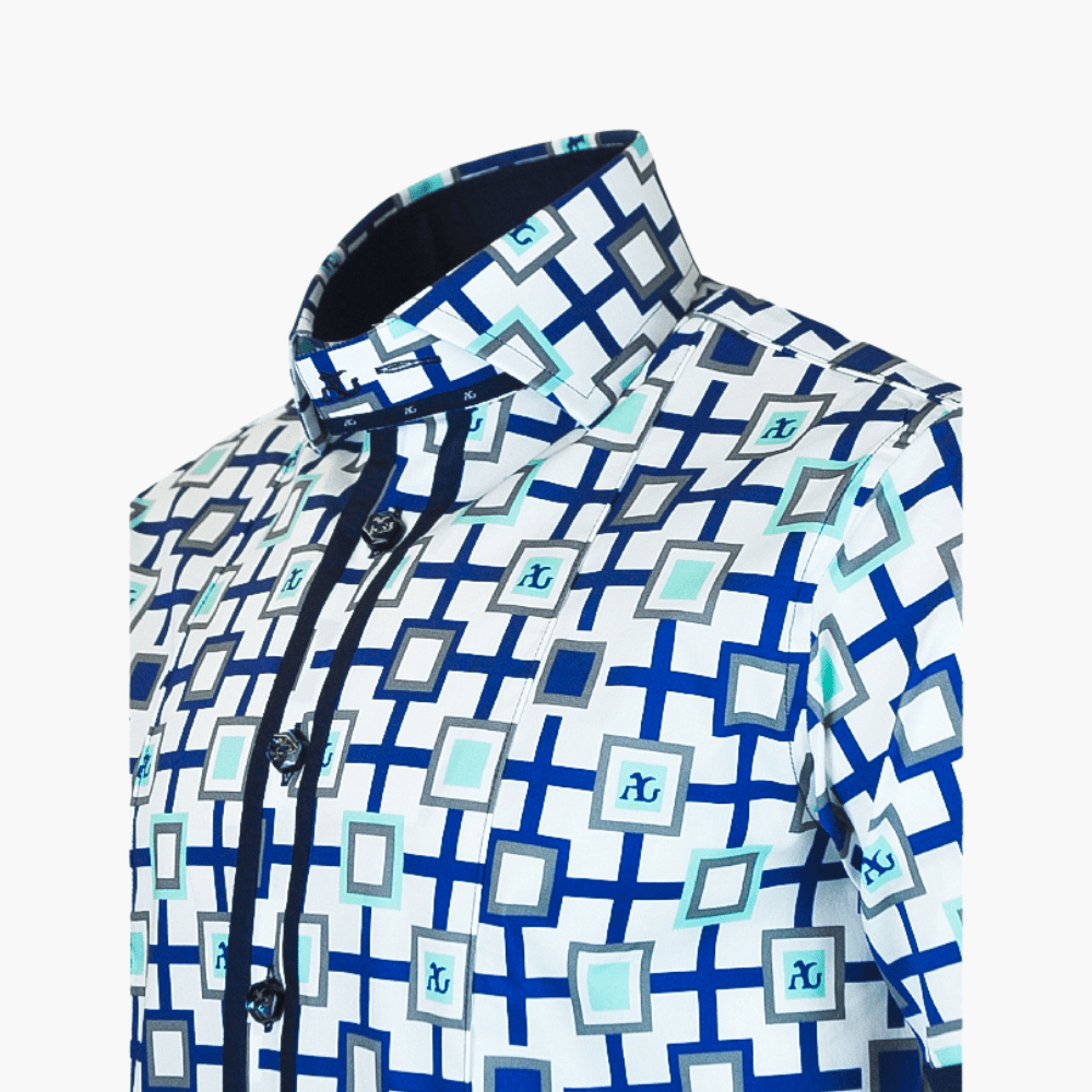 Square Custom Print Short Sleeves Mason Shirt - Angelo Galasso - Luxury Italian Menswear London