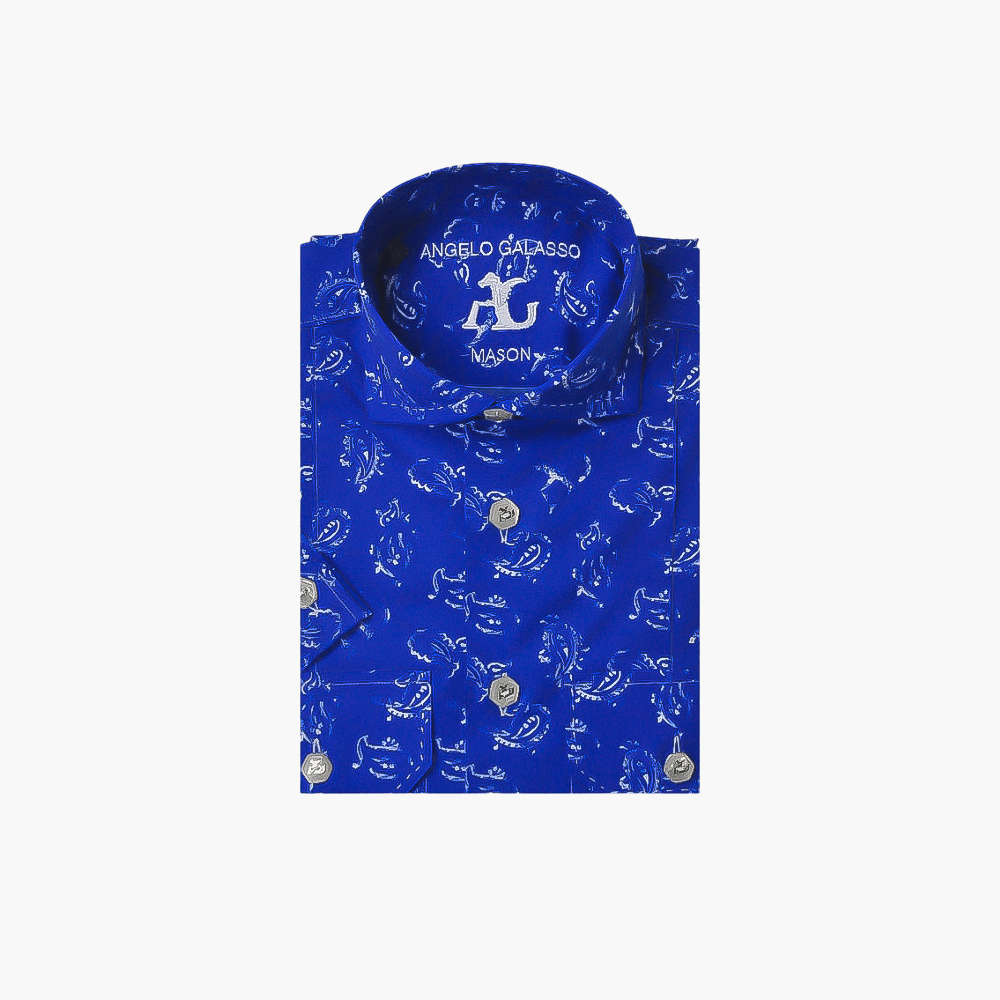 Blue Floral Short Sleeves Mason Shirt - Angelo Galasso - Luxury Italian Menswear London