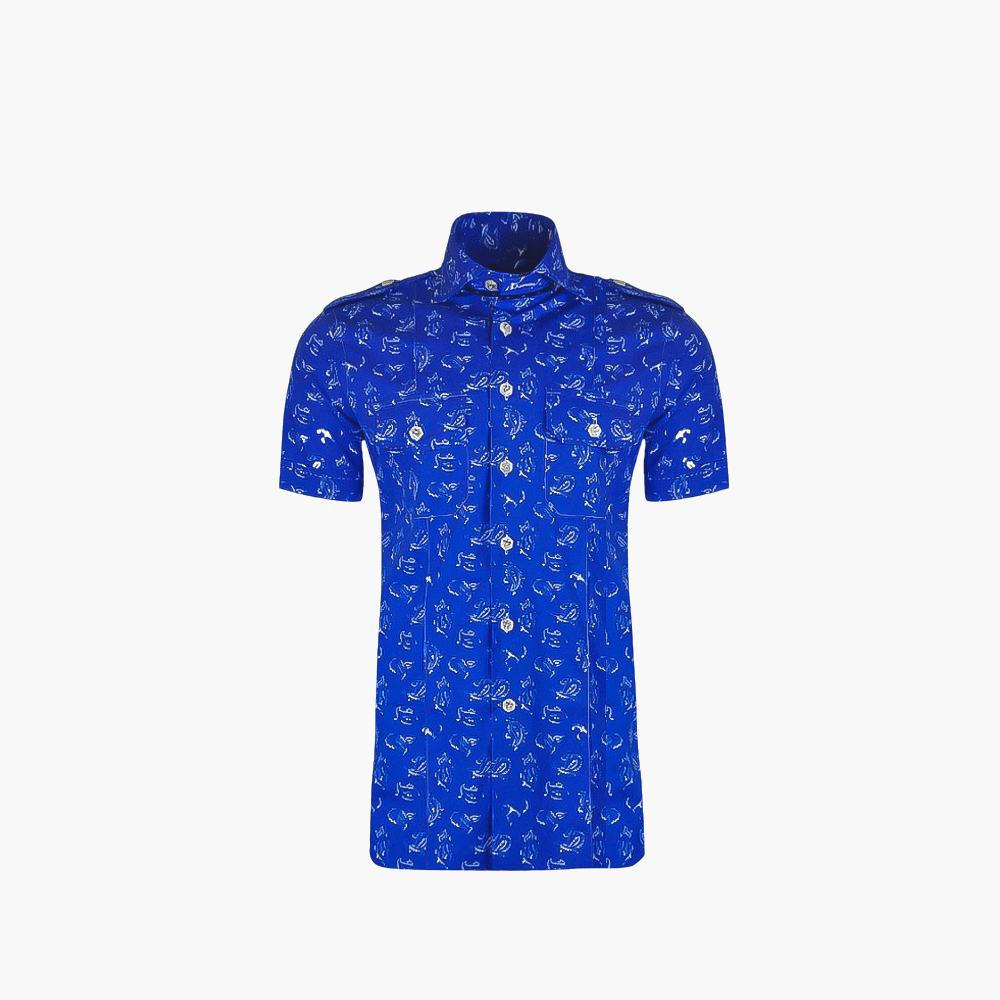 Blue Floral Short Sleeves Mason Shirt - Angelo Galasso - Luxury Italian Menswear London