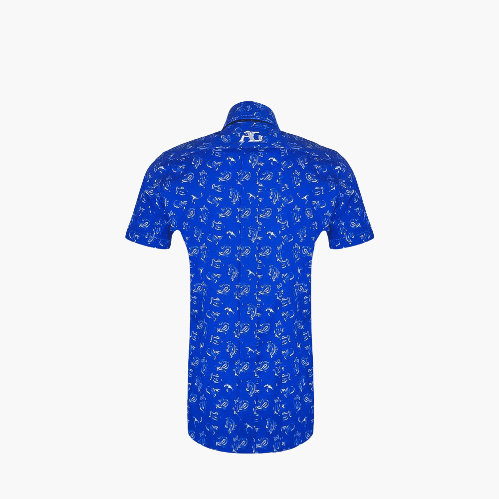 Blue Floral Short Sleeves Mason Shirt - Angelo Galasso - Luxury Italian Menswear London