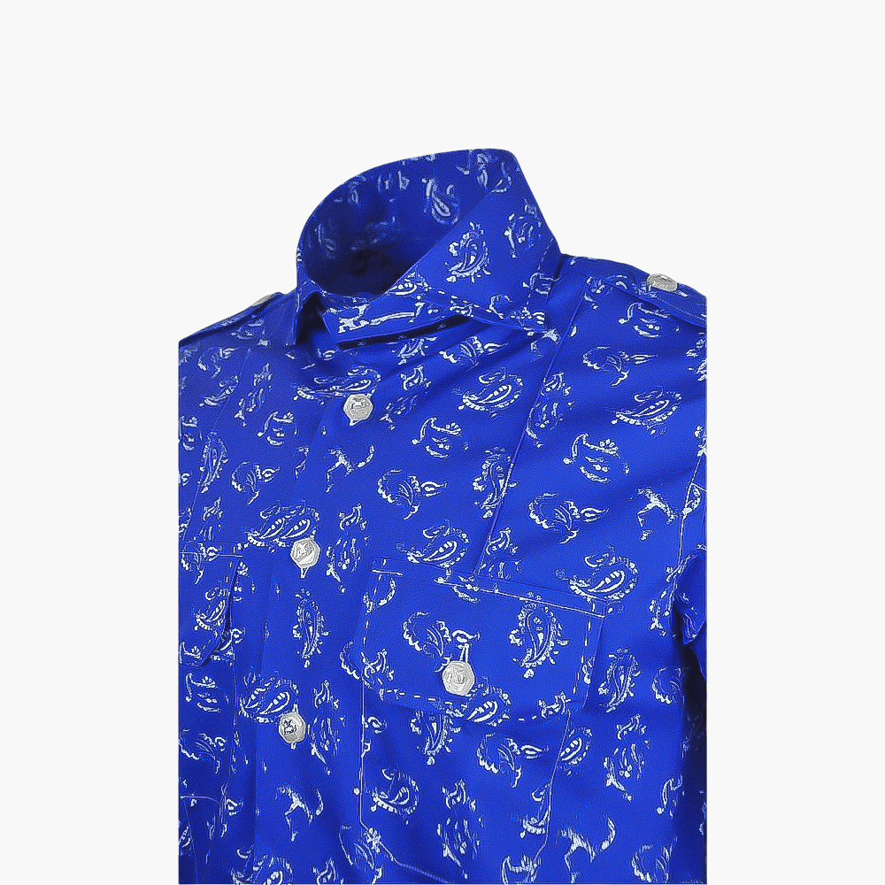 Blue Floral Short Sleeves Mason Shirt - Angelo Galasso - Luxury Italian Menswear London