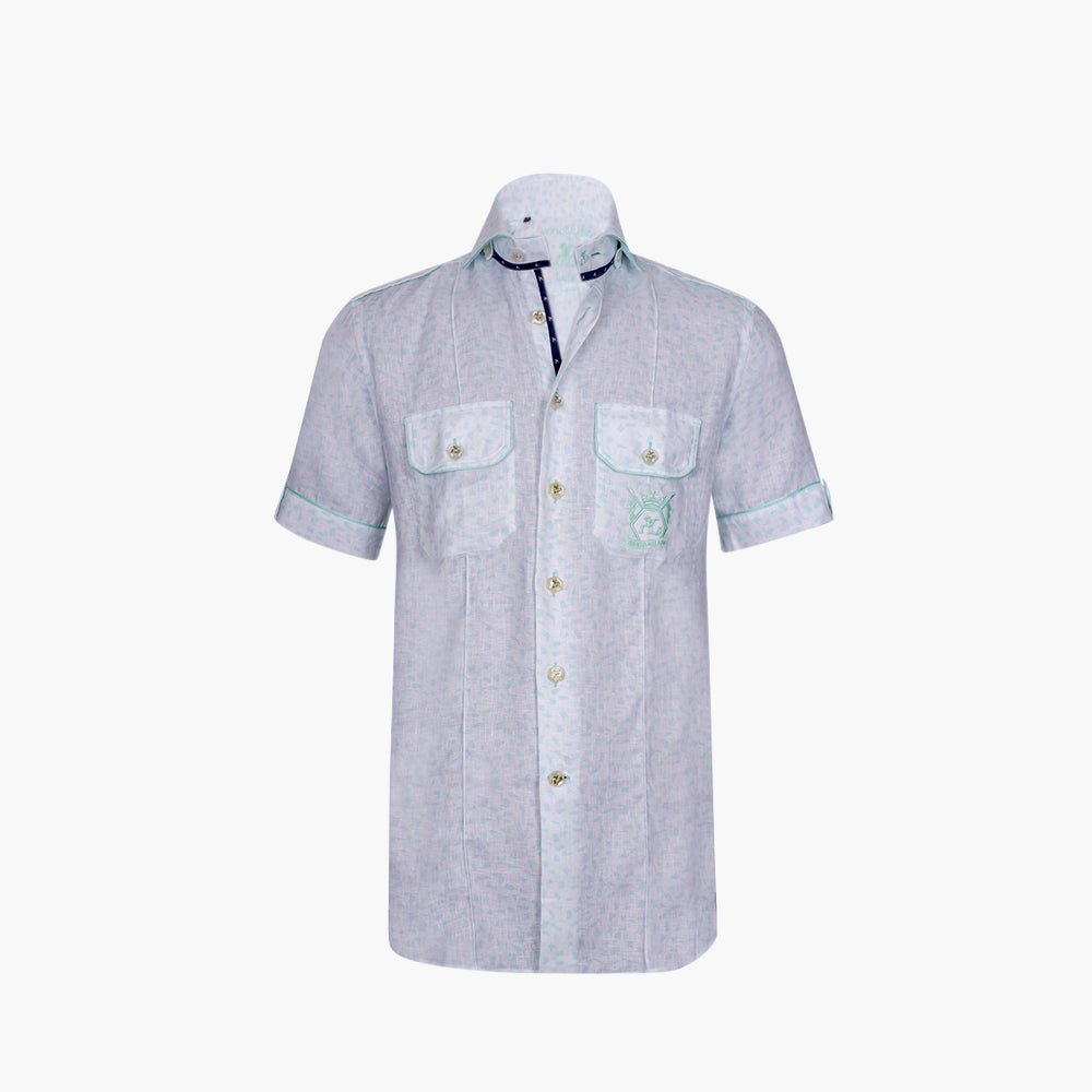 Green Pattern Short Sleeves Mason Shirt - Angelo Galasso - Luxury Italian Menswear London