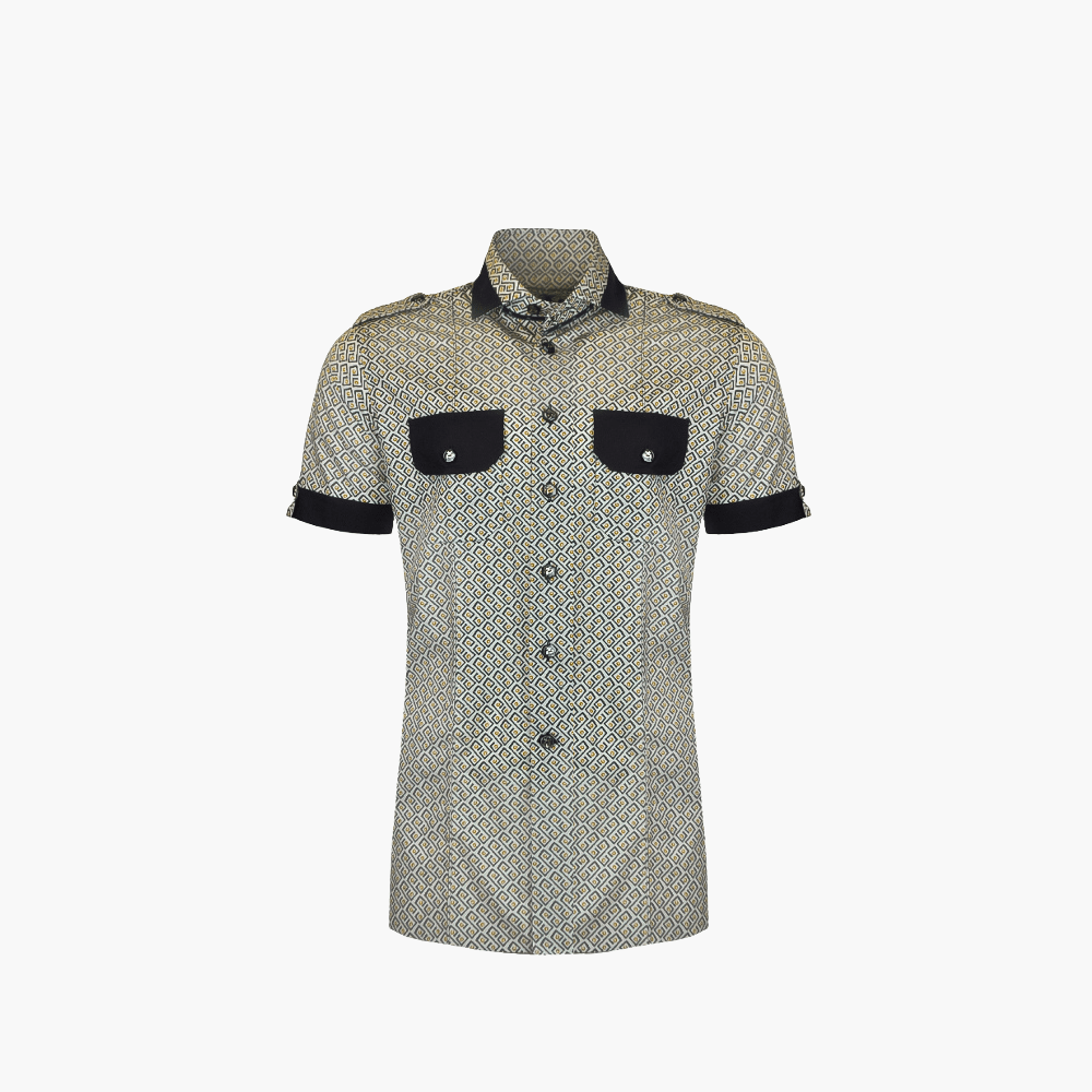 Fret Pattern Short Sleeves Mason Shirt - Angelo Galasso - Luxury Italian Menswear London