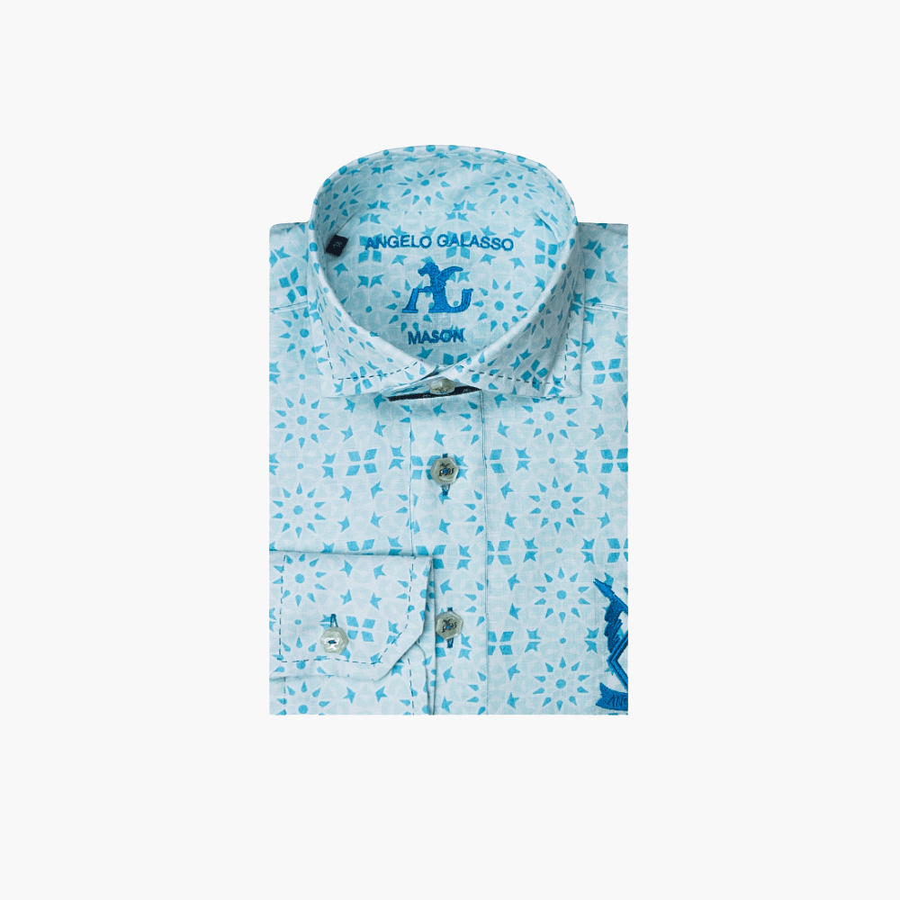 Celeste Hexagonal Mason Polo Shirt - Angelo Galasso - Luxury Italian Menswear London