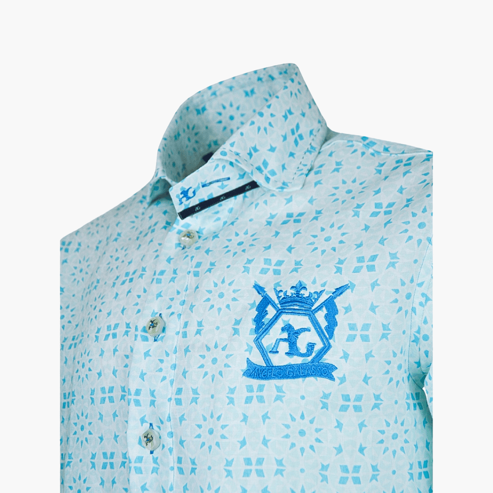 Celeste Hexagonal Mason Polo Shirt - Angelo Galasso - Luxury Italian Menswear London