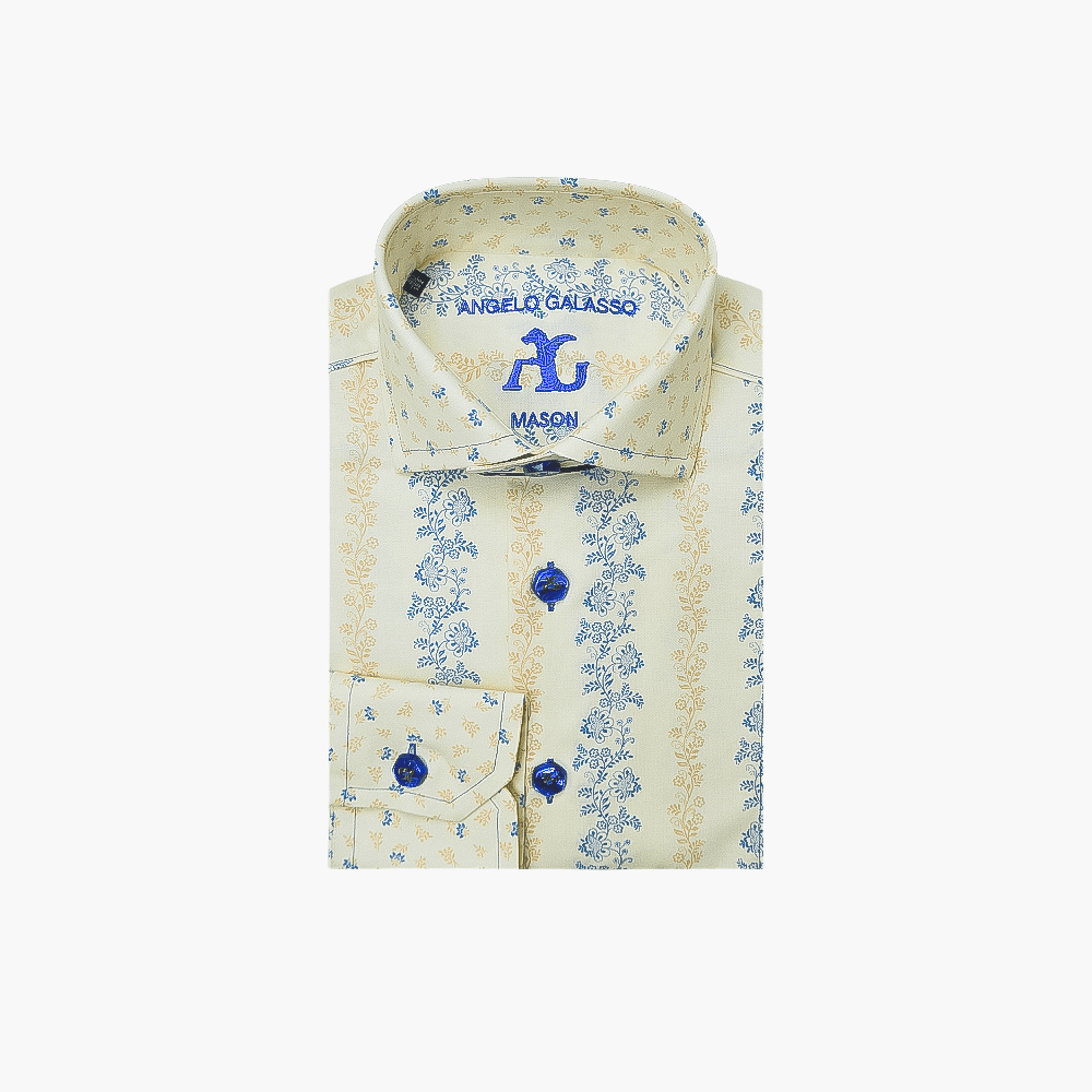 Beige Flower Stripe Mason Shirt - Angelo Galasso - Luxury Italian Menswear London