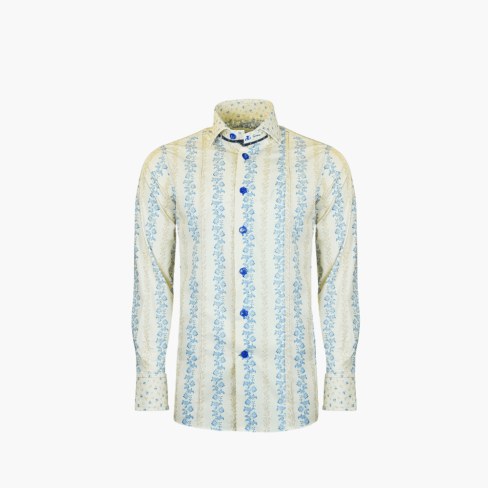 Beige Flower Stripe Mason Shirt - Angelo Galasso - Luxury Italian Menswear London