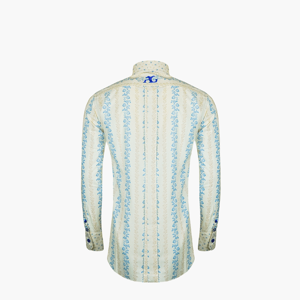 Beige Flower Stripe Mason Shirt - Angelo Galasso - Luxury Italian Menswear London