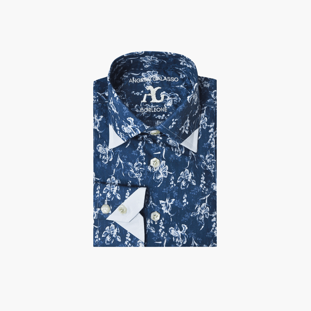 Blue Floral Print Corleone Shirt - Angelo Galasso - Luxury Italian Menswear London
