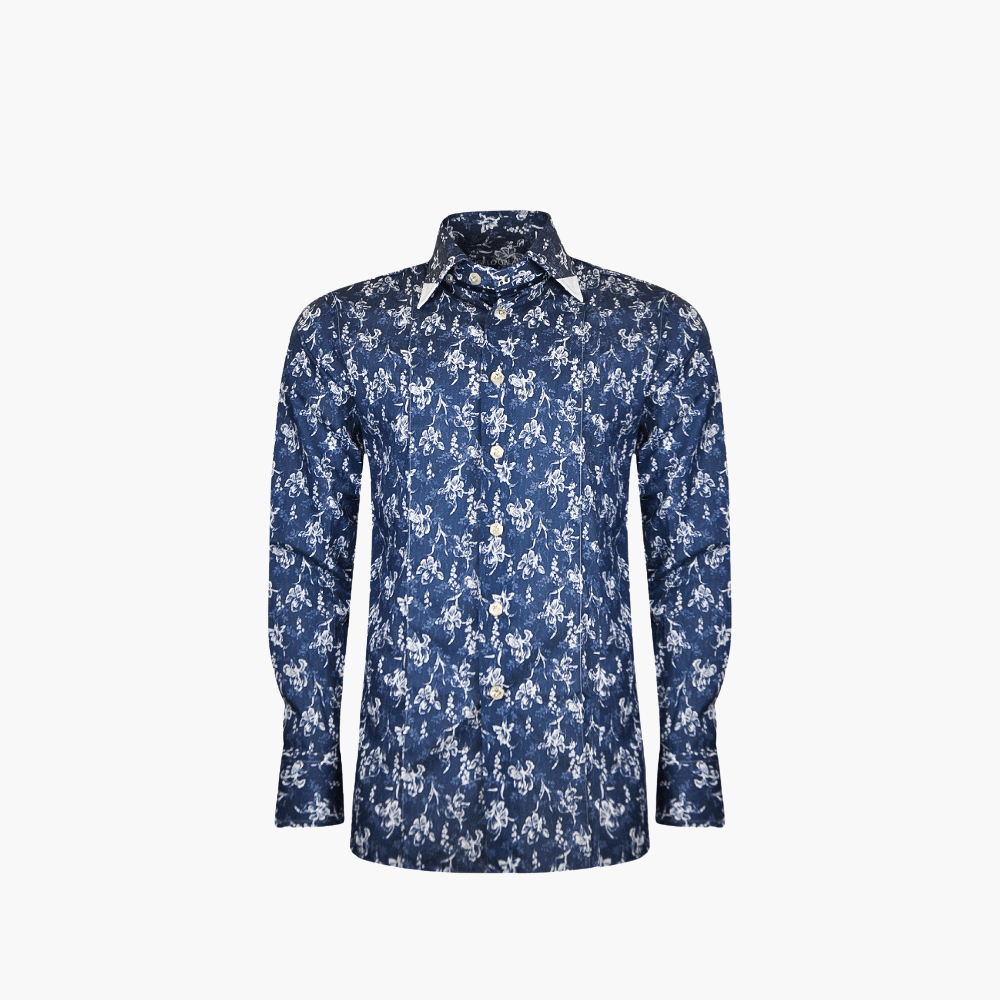 Blue Floral Print Corleone Shirt - Angelo Galasso - Luxury Italian Menswear London