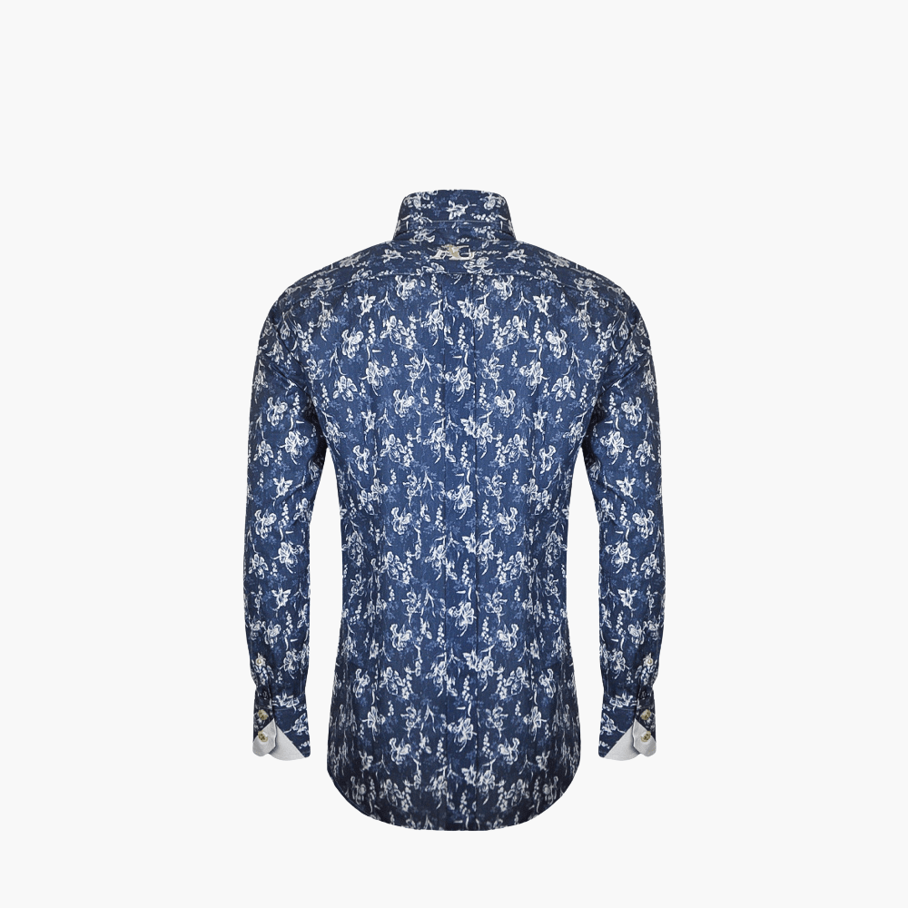 Blue Floral Print Corleone Shirt - Angelo Galasso - Luxury Italian Menswear London