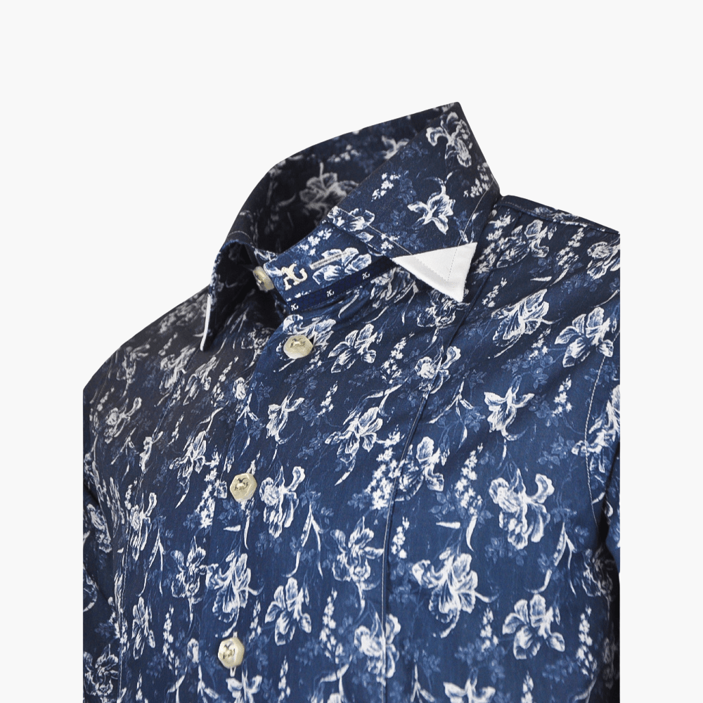 Blue Floral Print Corleone Shirt - Angelo Galasso - Luxury Italian Menswear London