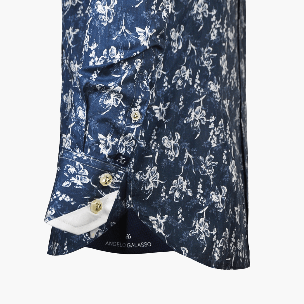 Blue Floral Print Corleone Shirt - Angelo Galasso - Luxury Italian Menswear London
