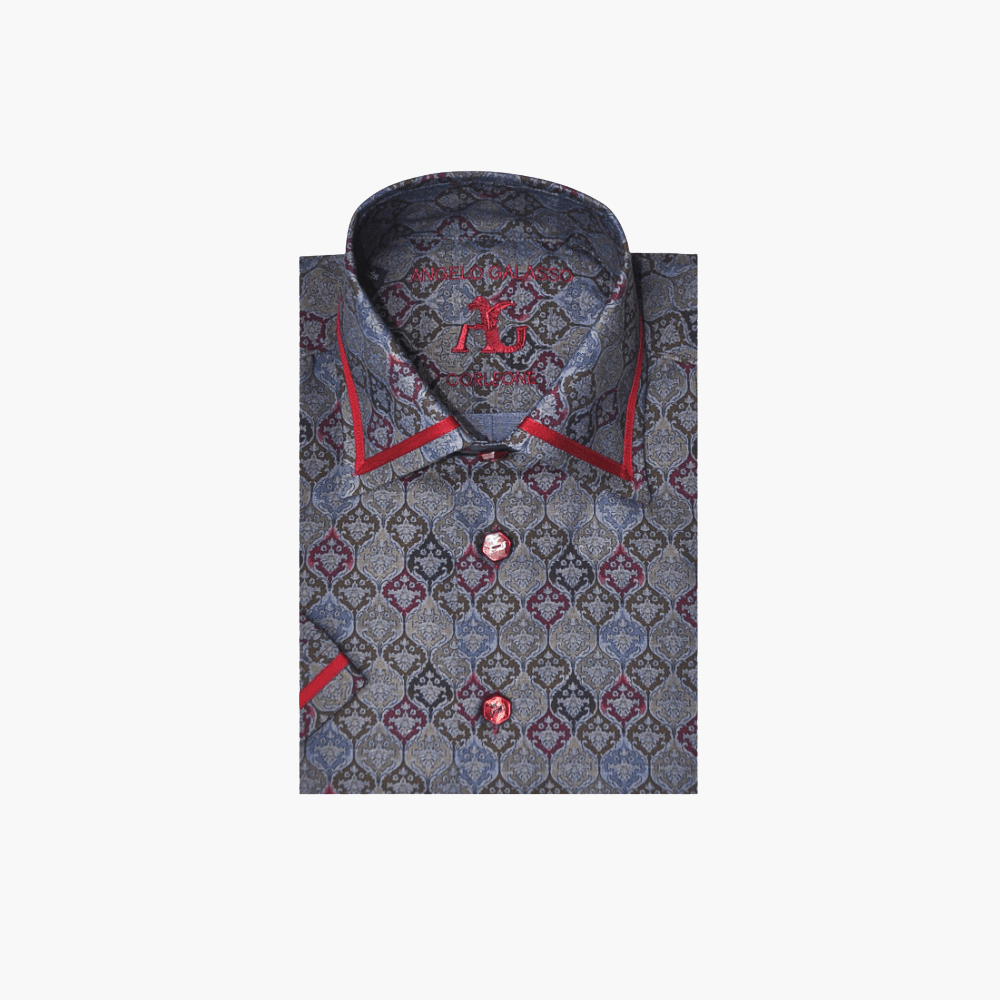 Grey Ogee Short Sleeves Corleone Shirt - Angelo Galasso - Luxury Italian Menswear London