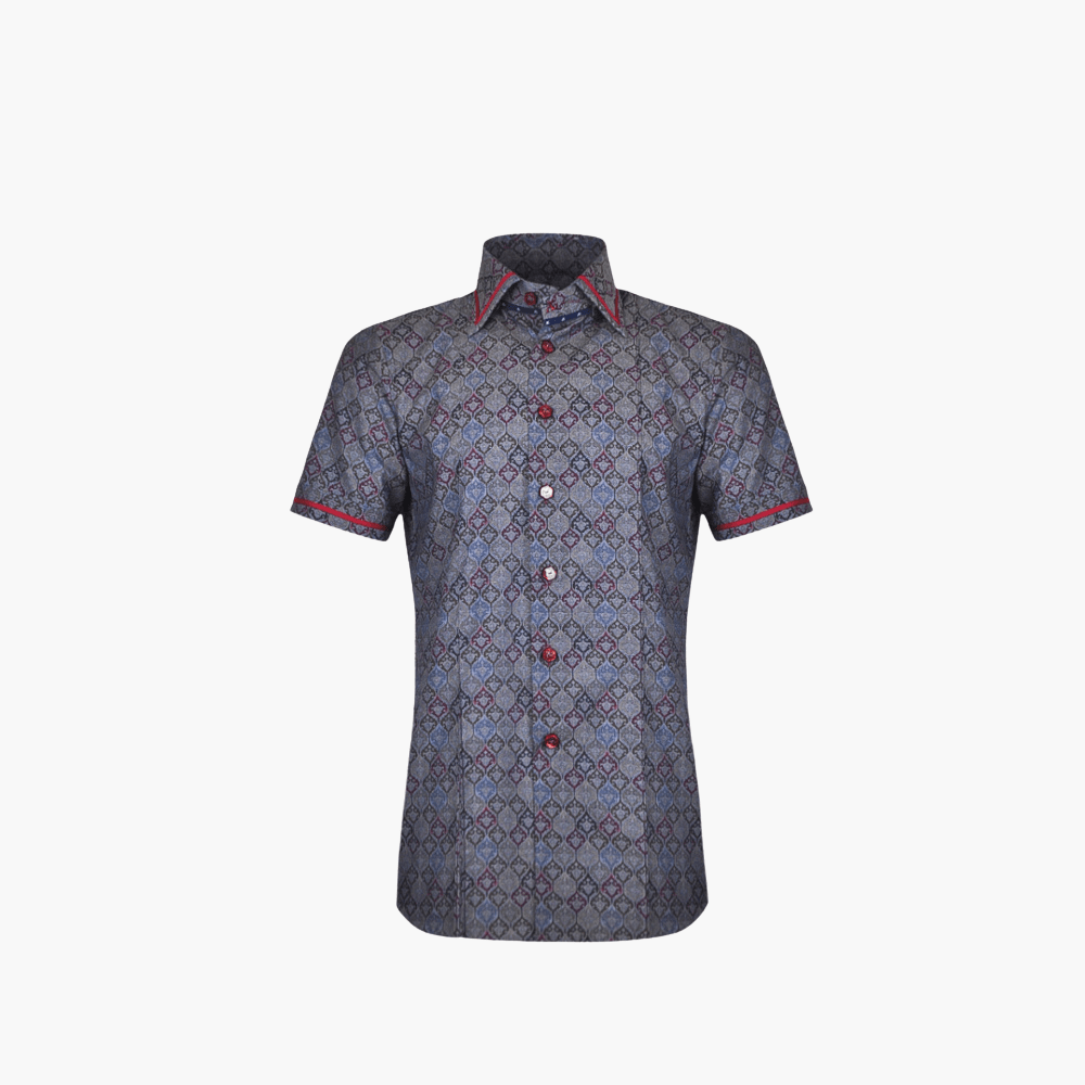 Grey Ogee Short Sleeves Corleone Shirt - Angelo Galasso - Luxury Italian Menswear London