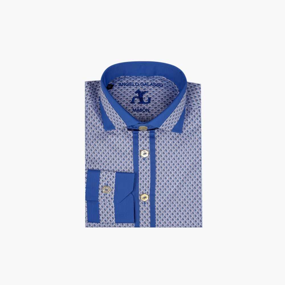 Blue Mason Shirt with Geometric Design