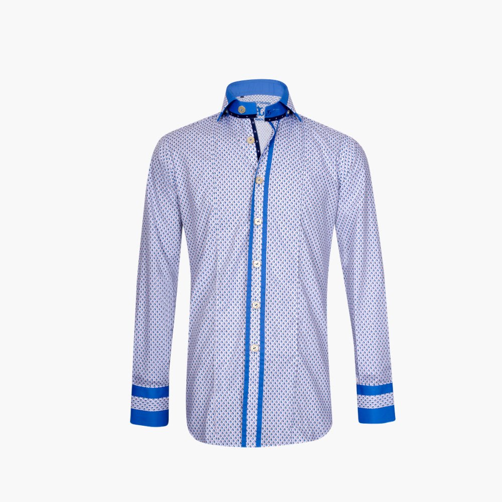 Blue Mason Shirt with Geometric Design - Angelo Galasso - Luxury Italian Menswear London