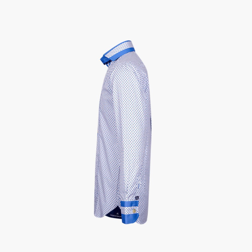 Blue Mason Shirt with Geometric Design - Angelo Galasso - Luxury Italian Menswear London